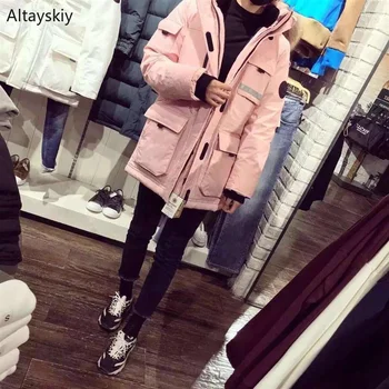 

Parkas Women Zipper Pockets Leisure Korean Style Daily Harajuku Simple All-match Trendy Parka Womens High Quality Warm Coats