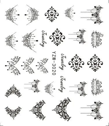 1 шт Кружева ожерелье ногтей искусство наклейки Черное кружево полный ногтей переводные наклейки на ногти - Цвет: YZW-3020