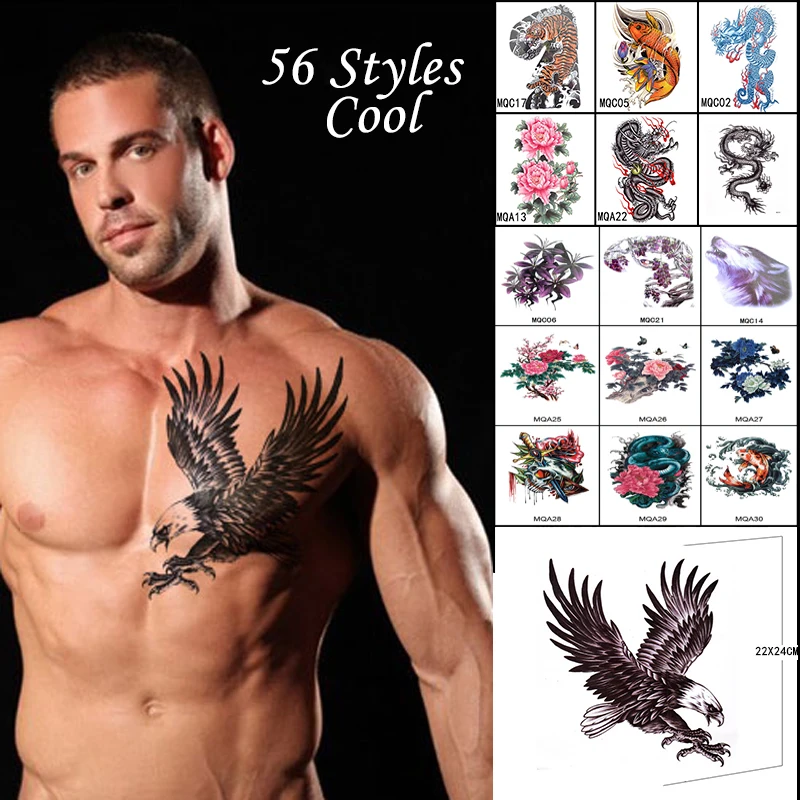 Wholesale 50pcs Large Temporary Tattoos for Women Men Transfer Stickers Fake Arm Back Tattoos