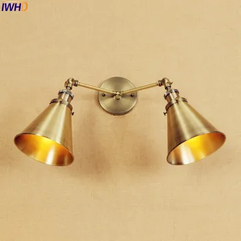 

IWHD Sconces Retro LED Wall Light Fixtures 2 Heads Iron American Loft Style Industrial Arm Wandlampen Vintage Brass Wall Lamp
