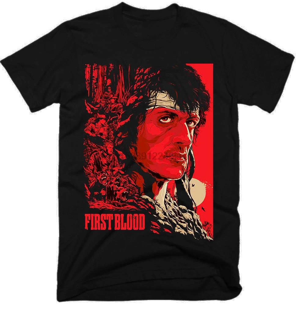 

Rambo First Blood Movie Men Funny T-Shirt Hip Hop Streetwear Tshirt Cool Logo T Shirts Short Sleeves T-Shirts Black Top