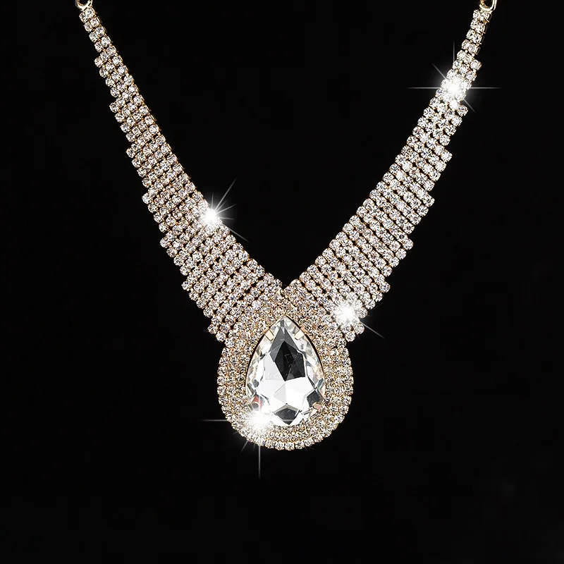 

2018 Fashion Personality Sexy Selling Dinner Super Large Drop Sparkling Full Rhinestone Crystal Necklace For Women Female #N005
