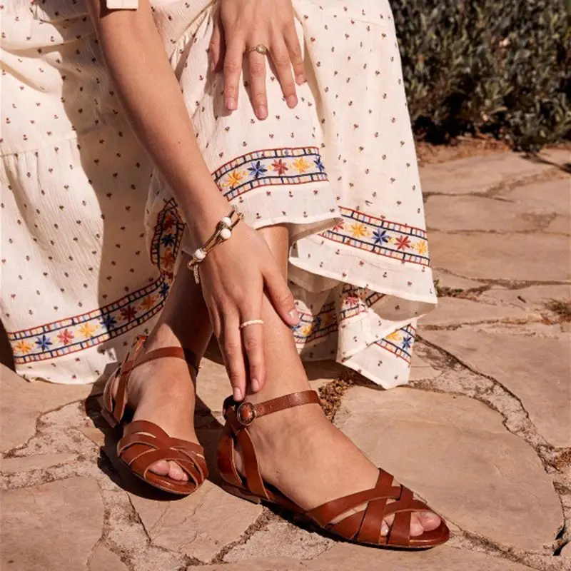 

Laamei Plus size Sandals women summer shoes Retro Open toe Casual ladies slip on Vintage shoes female flats Sandalias mujer