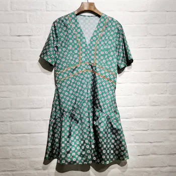 

France style elegant V neck dress 2019 summer plaid patchwork dress chic women's sweet dress A306