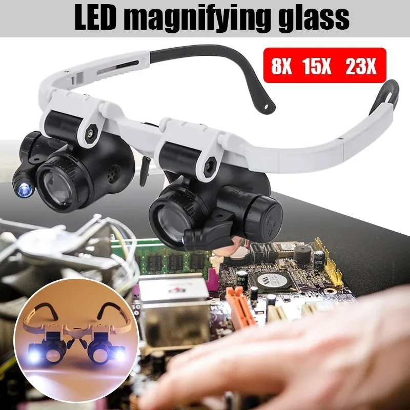 

Magnifying Glass 8X 15X 23X Double LED Lights Eye Glasses Lens Magnifier Loupe Jeweler Watch Repair Tools Set