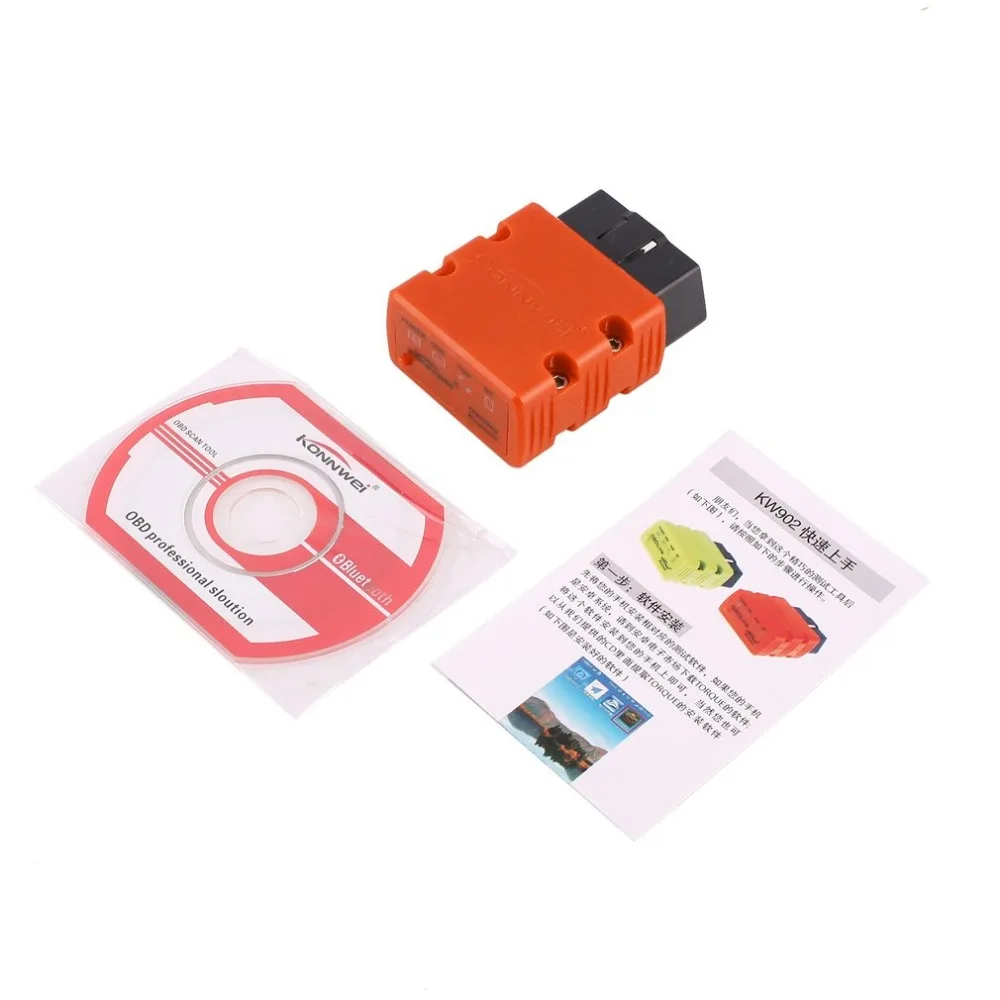 Konnwei KW902 ELM327 Bluetooth OBD2 Car Fault Diagnostic Scanner Detector Tool Code Reader OBDII Scanner Interface mini elm327 v1 5 obd2 obdii eobd bluetooth auto scanner interface tool white