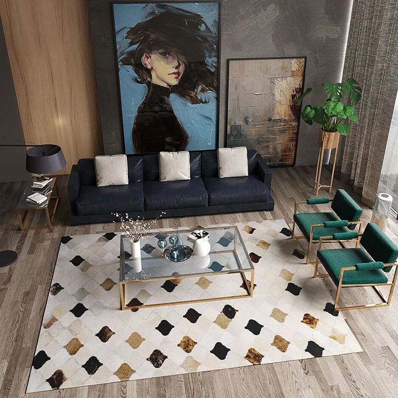 Ковер ручной работы из натуральной воловьей кожи для гостиной, роскошный ковер из воловьей кожи в стиле пэчворк, большой размер, декоративный ковер для офиса