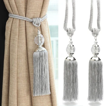 

2Pcs Curtain Holdbacks Rope Tie Backs Tassel Beaded Tiebacks Crystal Ball Decor