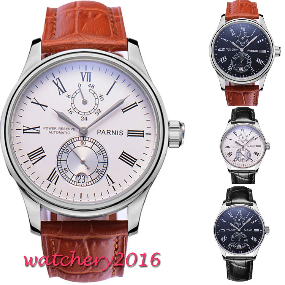 

43mm Parnis White Dial Date Roman Numerals Power Reserve Romantic Sweet Luxury Brand Automatic Movement men's Watch