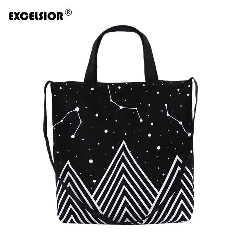 

EXCELSIOR Women Bags New Female Handbags Canvas Shoulder Bags Universe Pattern Printed Handbag Lady Shopping Bag bolsa feminina