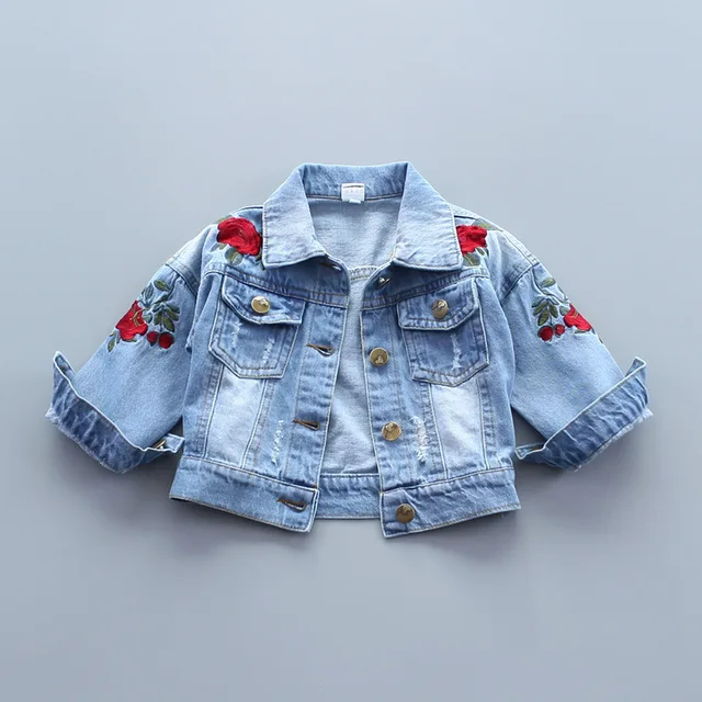 Baby Girls Denim Jackets Coats Fashion Long Sleeves Embroidery Denim