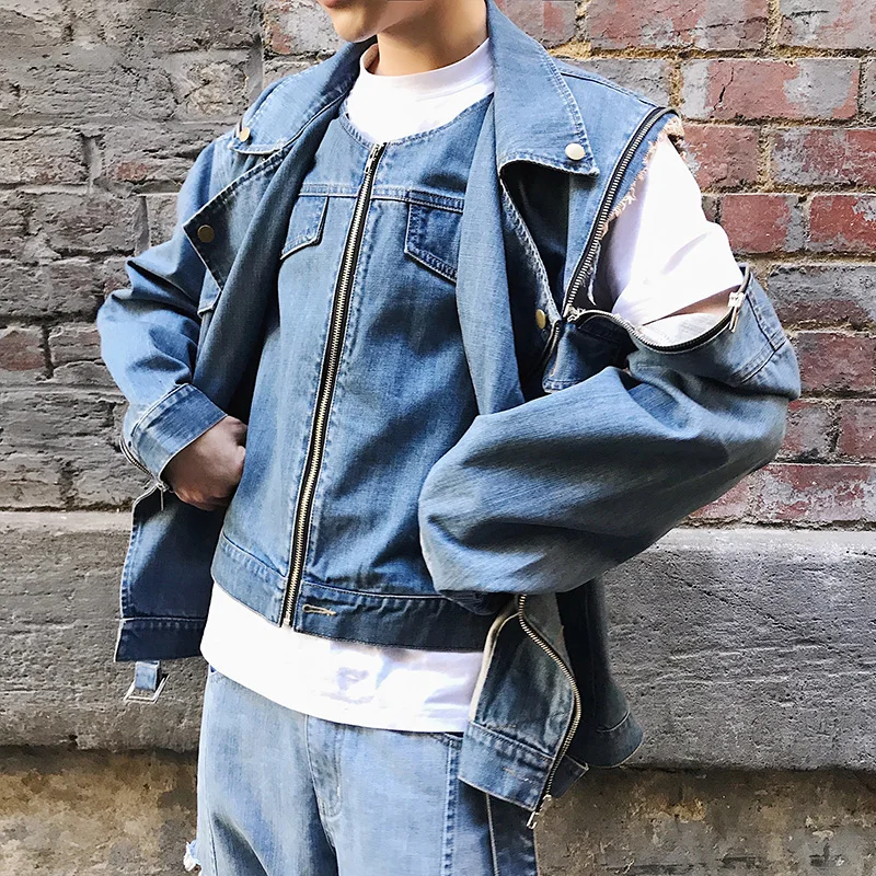 

2018 The new style of the spring Korean version of the trend handsome personality zipper long-sleeve denim jacket men's jacket