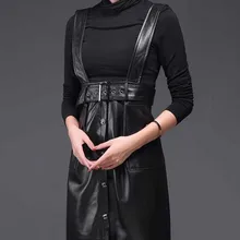 Новинка, женское черное платье из натуральной овечьей кожи, для офиса, для девушек, для работы, с ремнем, Vestidos, большой размер, элегантное платье с высокой талией