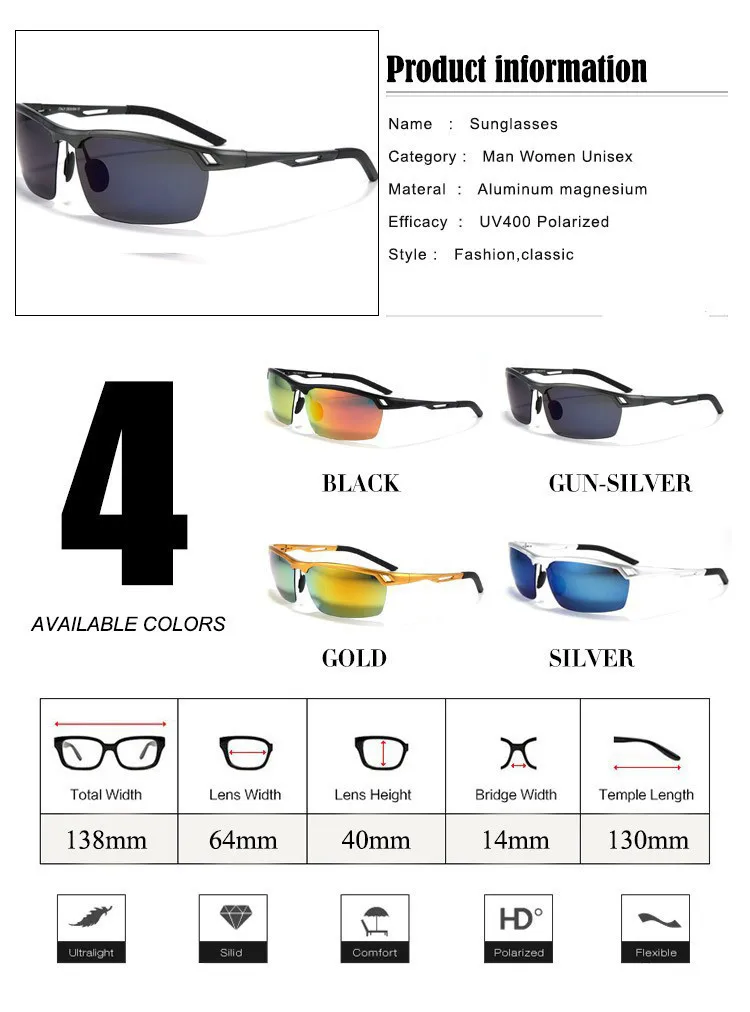 Для мужчин Покрытие поляризованные солнцезащитные очки анти-блики Для Мужчин's в оправе из алюминиево-магниевого сплава Модные UV400 солнцезащитные очки для вождения автомобиля очки 9550