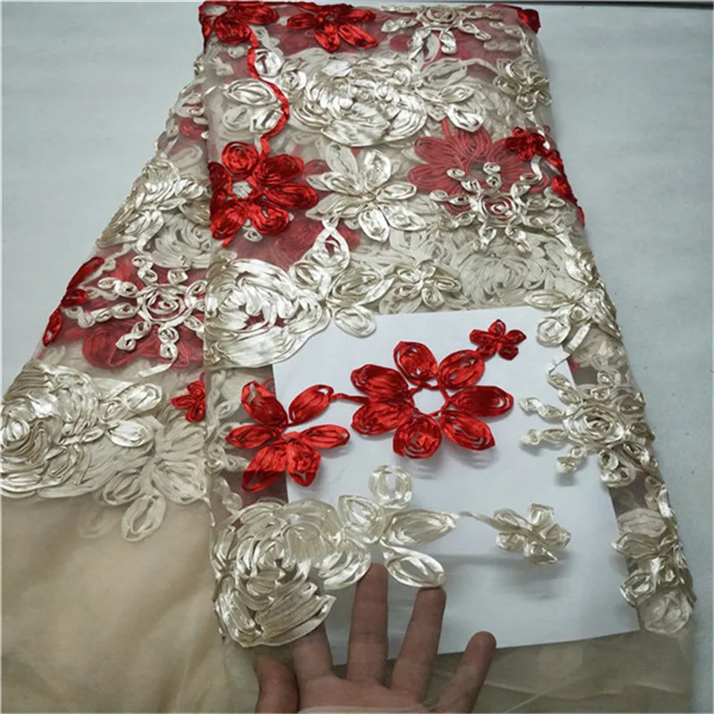 

Red African Lace Fabric High Quality French Net Embroidery Tulle Lace Nigerian Fabric For Wedding Party Dress