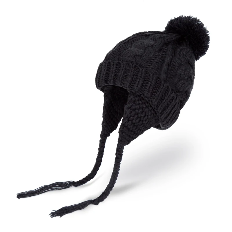 REAKIDS, детская Шапка-бини для девочек и мальчиков, зимняя вязаная плотная шапка для малышей, детская теплая шапка с помпонами, хлопковая шапка для новорожденных, От 2 до 5 лет - Цвет: Black