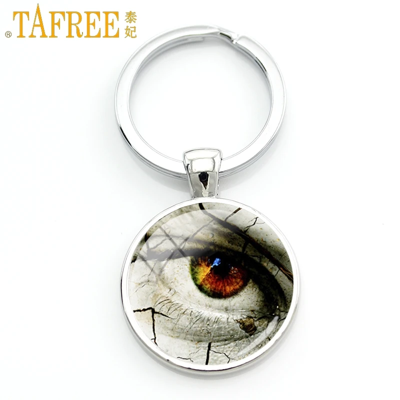 

TAFREE Fashion Keychain Terrifying Horror Evil Eye Art Picture Key Chain Glass Cabochon Dome Men Jewelry FQ573