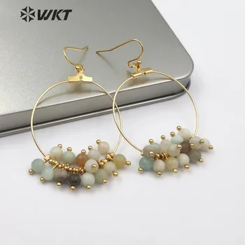 

WT-E512 Delicate Gem-stone Earring Big Hoop With Amazonite Labradorite Pink Ja-de White Turquoises Beads Charm Earring Boho Gift