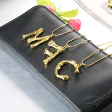 Gold Hammered Metal Bamboo 26 Letter Alphabet A-Z Minimalist Initial English Alphabet Necklace Pendant Necklace Women colorful a z 26 alphabet letter wooden fridge magnet toy