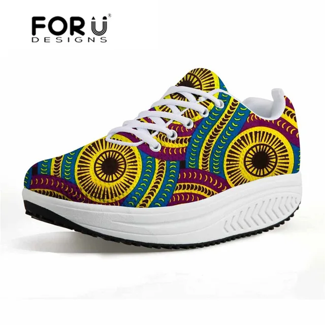

FORUDESIGNS Vintage African Ethnic Printed Women Sneakers Casual Swing Shoes Flat Platform Adult Vulcanized Shoes Tenis Feminino