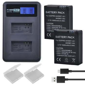 

Powertrust 2pcs AHDBT-301 AHDBT-302 Camera Battery +LCD Dual USB Charger for Gopro Hero 3/3 Hero3 Hero3 Camera Hero3 Go Pro