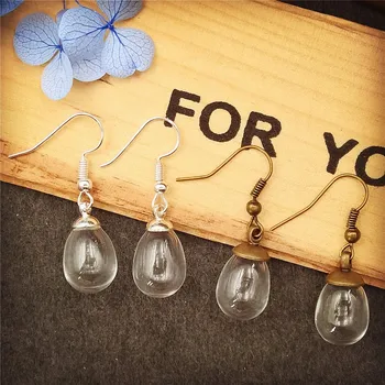 

20sets (10pairs) 14.5mmx11mm drop glass globe beads cap ear hook set glass vial earring wire charms glass bottle