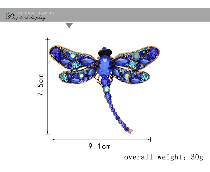 Vintage Design Shinny 6 Colors Crystal Rhinestone Dragonfly Brooches for Women Dress Scarf Brooch Pins Jewelry Accessories Gift 11
