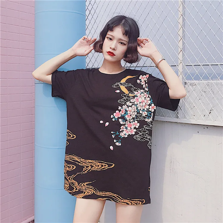 Женский Kawaii Летний Новый стиль Bf Ukiyo e оригинальный кальмар Печатный Свободный