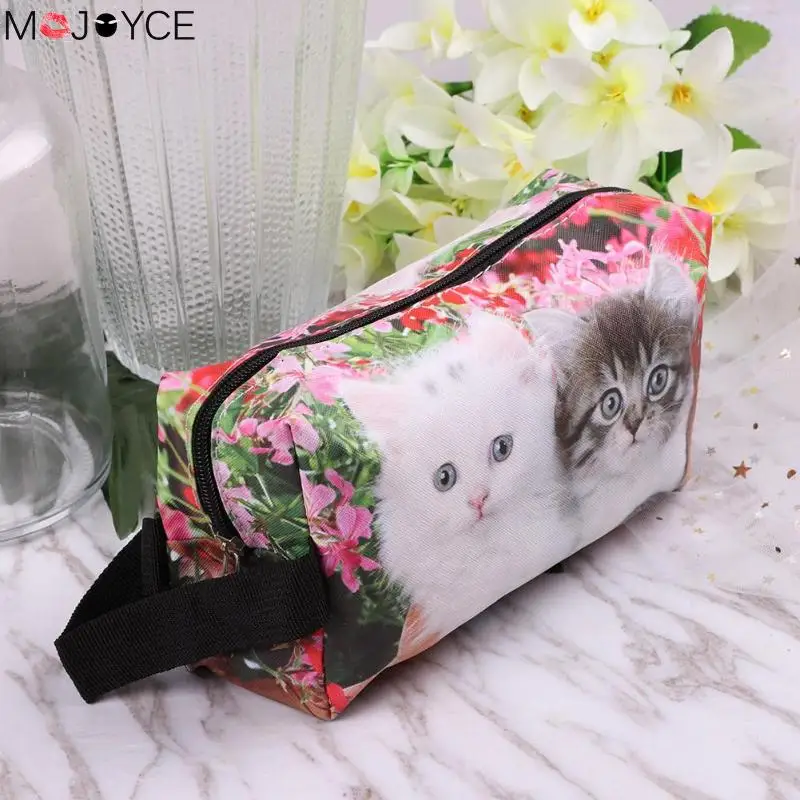 أزياء النساء للماء 3D القط طباعة مخلب مستحضرات التجميل تخزين عارضة الإناث القط حقائب مكياج ل فتاة هدية المرأة التجميل حقيبة