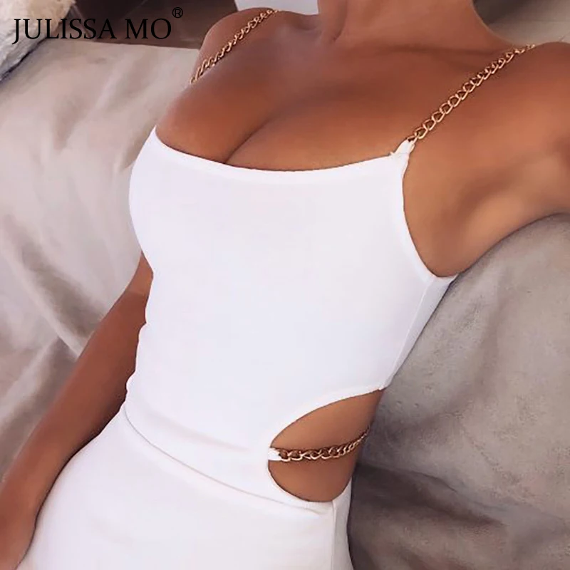 

JULISSA MO Metal Chain Women Sexy Bodycon Dress Summer Sexy Hollow Out Mini Dress Fashion Night Party Backless Dresses Vestidos