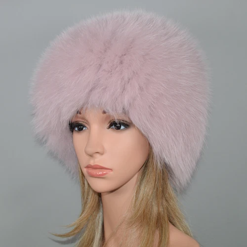 Для женщин Хорошие эластичные зимние из натурального меха лисы шапочки шляпа теплый мягкий пушистый натуральная шапка из меха лисы Роскошные натуральным лисьим мехом Куртка бомбер Шапки - Цвет: beige pink