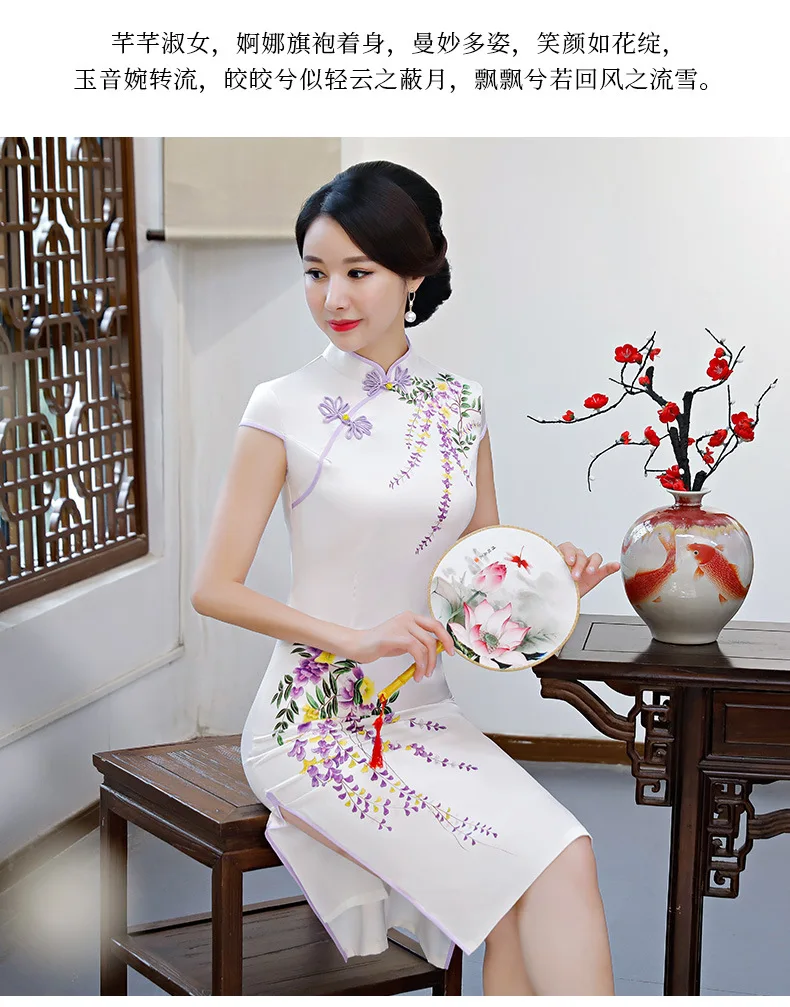 Леди Тонкий китайское традиционное платье Для женщин древний Cheongsam Женские Свадебная вечеринка Oriental Qipao вечернее Мини-платья 90