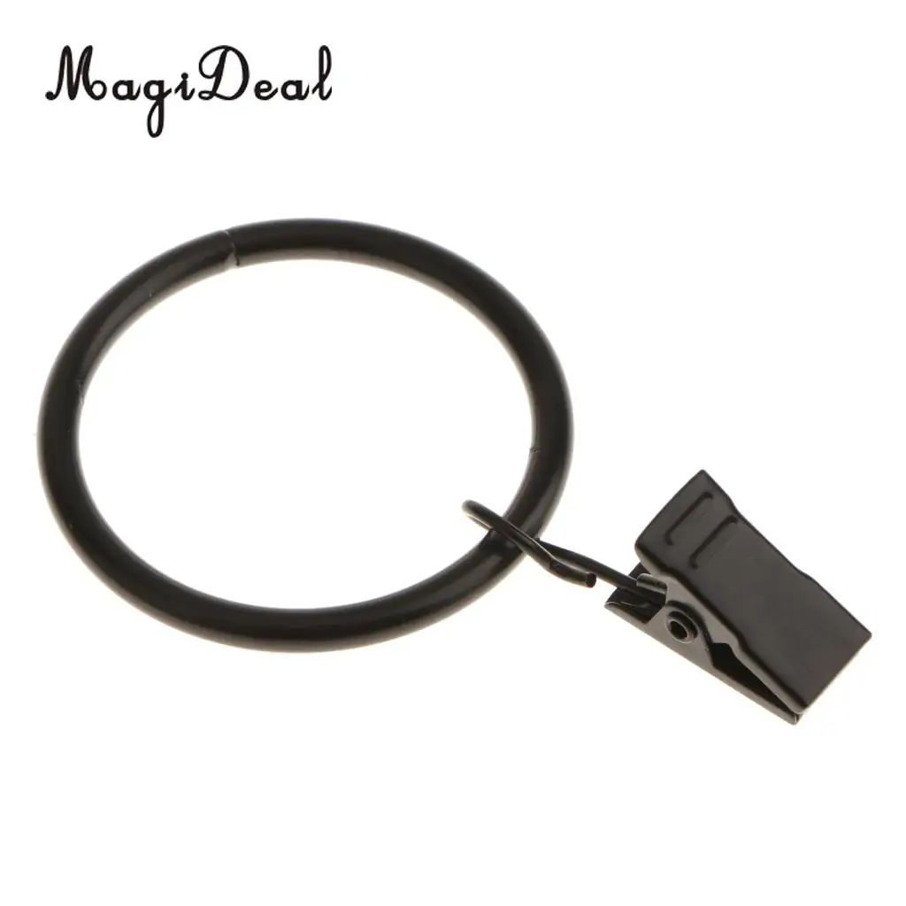  12-Pack Curtain Clip Rings Curtain Glider Hook with Clips for Door Panel Blinds Black