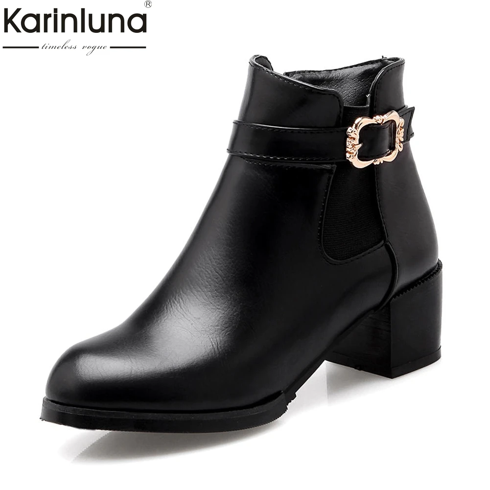 

KarinLuna 2018 Large Size 32-44 Zip Up Hot Sale Ankle Boots women's Shoes Woman Boots Fashion Woman Shoes Add Fur Winter Booties