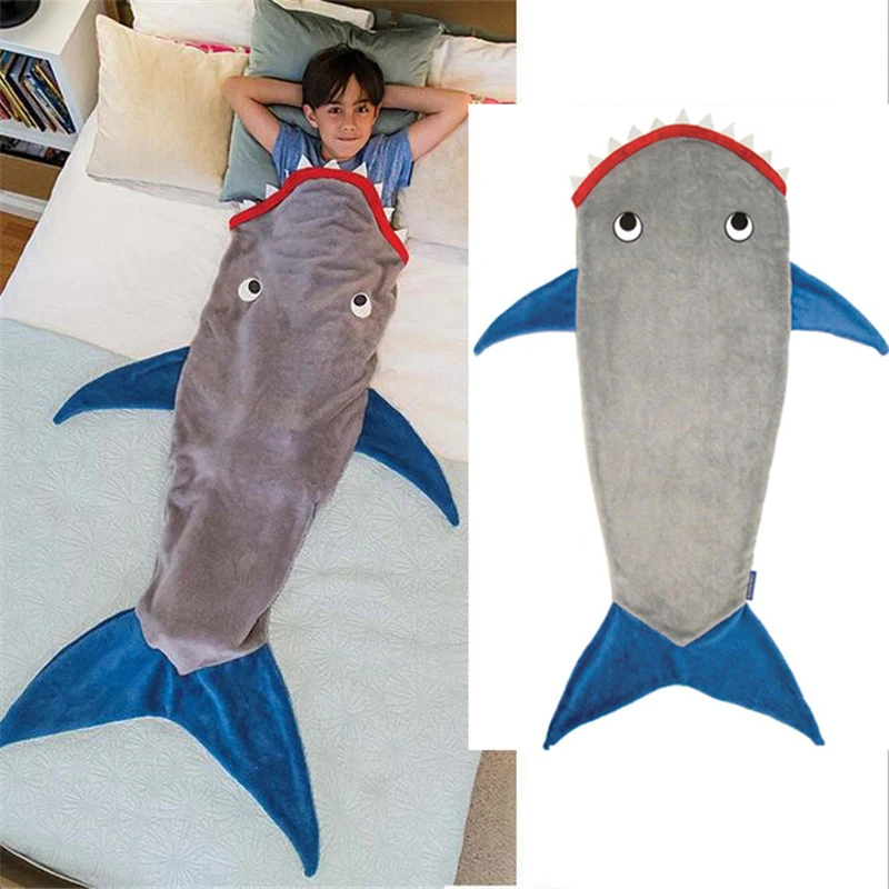 

140 * 70cm Shark Mermaid Sleeping Bag Blanket Mermaid Tailed Double Flannel Child Sleeping Bag Solid Blanket Home Textile