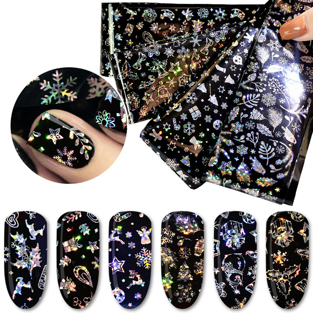 

4PCS Christmas Snowflake Nail Art Stickers Christmas Starry Sky Pattern Thermal Transfer Stickers Glitter Nail Art Decoration