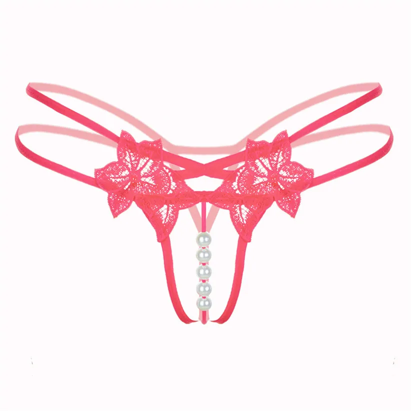Chamsgend Intimates Women Sexy Hot Underwear Lace G String Thong Low Waist Panties with Pearl Beads 80110