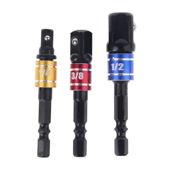 

3pcs/set Socket Adapter Drill Bits Hex Shank Converter 1/4" 3/8" 1/2" Impact Driver Power Extension Bar Tools