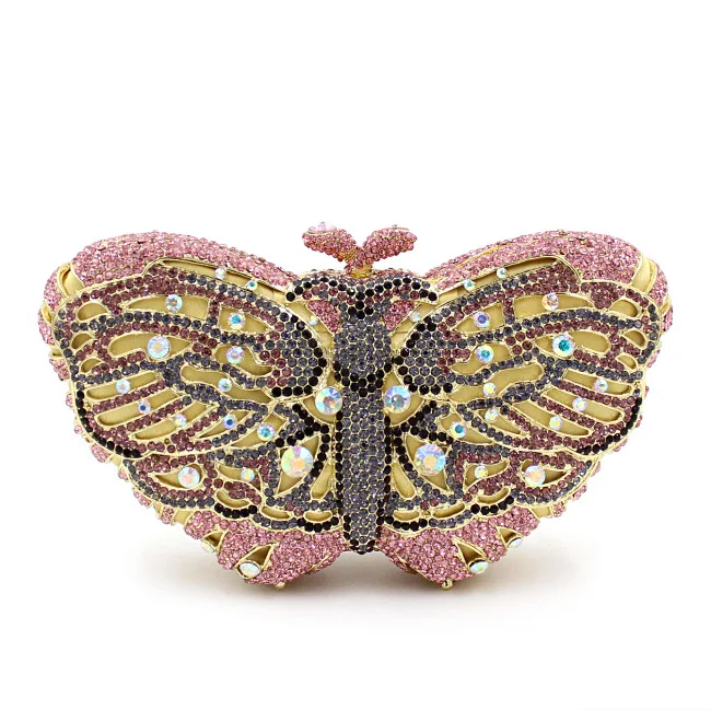 

Colored Rhinestones Butterfly Women Luxury Handbags Crystal Bridal Wedding Match Bags Evening Party Prom Clutch Bags