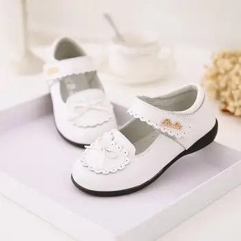 

2019 Autumn New Genuine Leather Children's Shoes Love Bow Flat Girls Princess Dance Shoes Black Student Show Performance Shoes