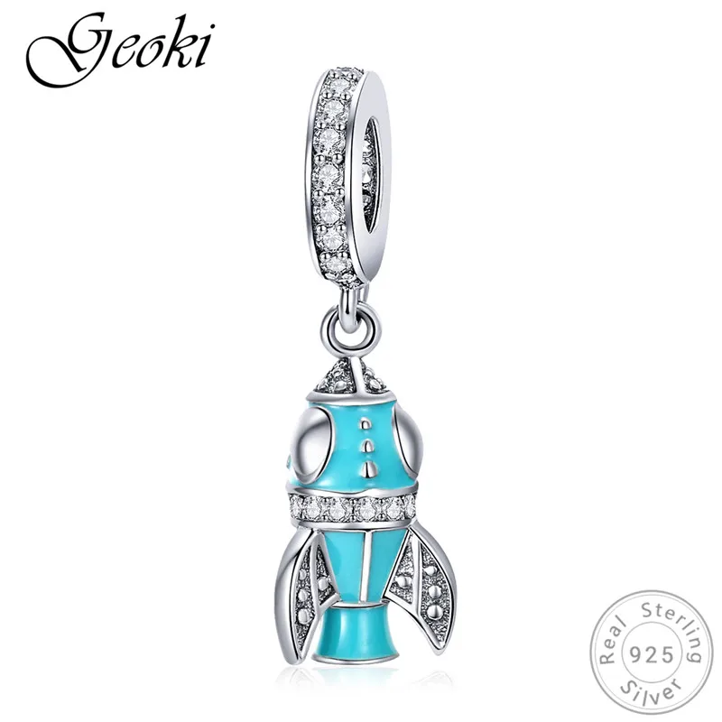 

Geoki 925 Sterling Silver Light Blue Enamel Space Rocket Pendant Charms fit Pandora Bracelet Aerospace Flight Beads DIY Jewelry