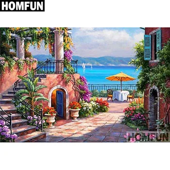 

HOMFUN Full Square/Round Drill 5D DIY Diamond Painting "Seaside town" Embroidery Cross Stitch 5D Home Decor Gift A06738