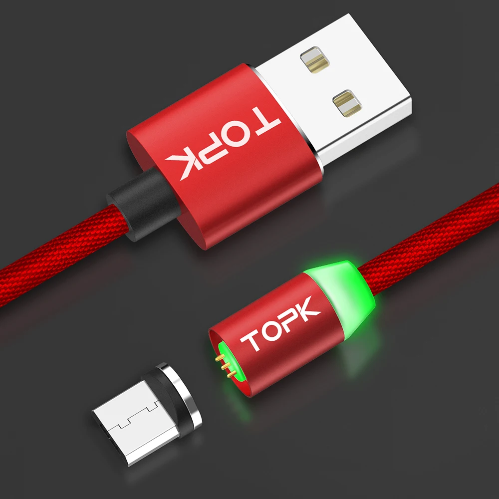 TOPK новые Модернизированный Светодиодный магнитный кабель Micro USB для быстрой