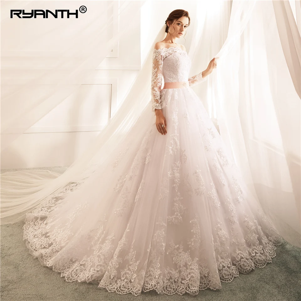 Ryanth Robe De Mariage Свадебные и Бальные платья с кружевами Vestidos de Novia пикантная обувь класса люкс с длинным рукавом невеста, свадебное платье Trouwjurk