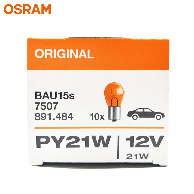 Лампа Ксеноновая OSRAM 12V первоначально 7507 PY21W S25 21W галогенные лампы в Металлической Основы желтый сигнал поворота светильник фонари заднего хода OEM авто лампы стоп сигнала,, 10 шт