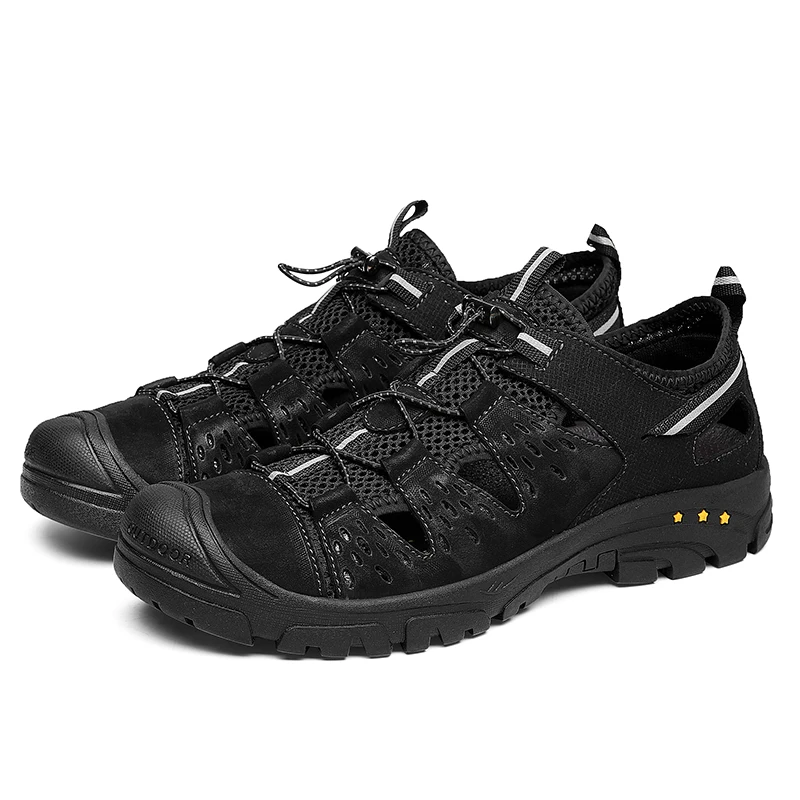 Hole Shoes Men Shoes Male Cow Genuine Leather Sandals Crocse Summer Sandalias Hombre Slippers Clogs Sandles New 2019 Mens Shoes