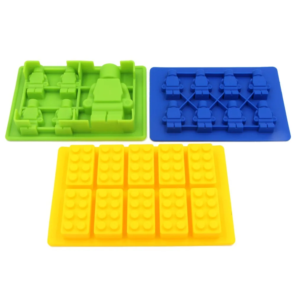 3pcs/set 100 Foodgrade Silicone Lego Mold Lego Cake Mold Lego Robots Bricks chocolate cake ice