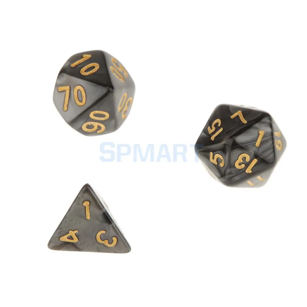 7 Set Polyhedral Dice D20 D12 D10 D8 D6 D4 for Dungeons & Dragons DND RPG MTG+ Dice Cup Friends Party Novelty Toys Black