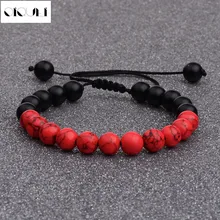 Oiquei feito à mão homens charme branco preto vermelho natural pedra briado pulseiras com macrame para moda jóias transporte da gota