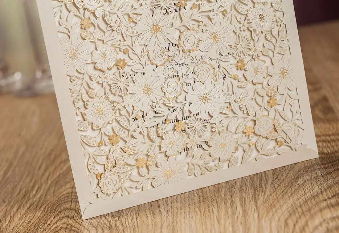  6.3 x 6.3 inch 20Pcs White Square Laser Cut Wedding Invitations Card Paper Bridal Shower Birthday G - 33022942833